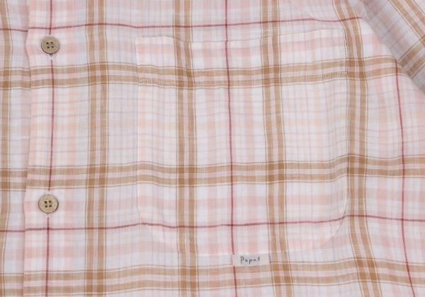 Papas Linen Madras Check Long Sleeve Shirt Pink/Brown Size 48M