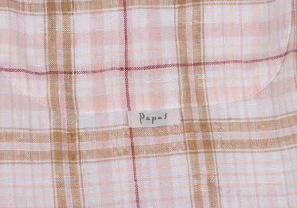Papas Linen Madras Check Long Sleeve Shirt Pink/Brown Size 48M
