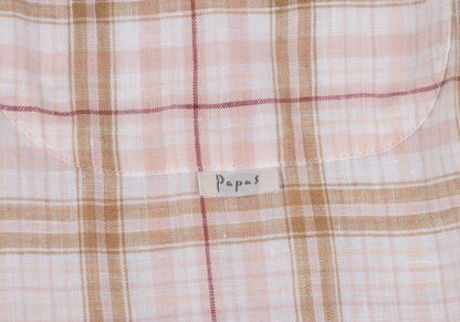 Papas Linen Madras Check Long Sleeve Shirt Pink/Brown Size 48M