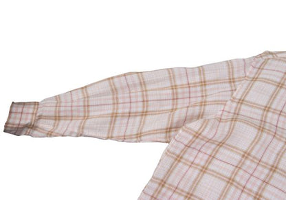 Papas Linen Madras Check Long Sleeve Shirt Pink/Brown Size 48M