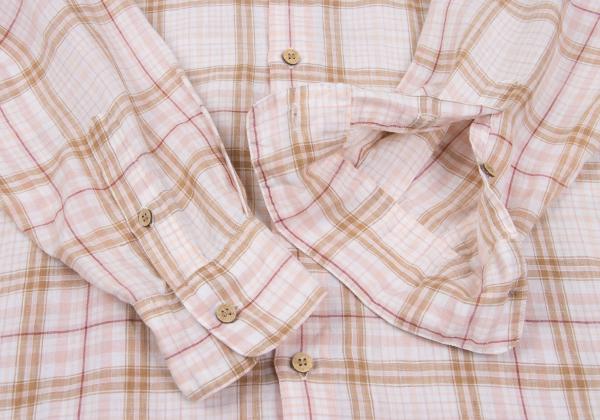 Papas Linen Madras Check Long Sleeve Shirt Pink/Brown Size 48M