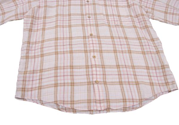 Papas Linen Madras Check Long Sleeve Shirt Pink/Brown Size 48M