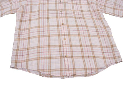 Papas Linen Madras Check Long Sleeve Shirt Pink/Brown Size 48M