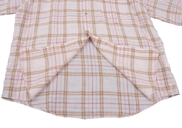 Papas Linen Madras Check Long Sleeve Shirt Pink/Brown Size 48M