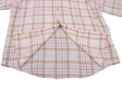 Papas Linen Madras Check Long Sleeve Shirt Pink/Brown Size 48M