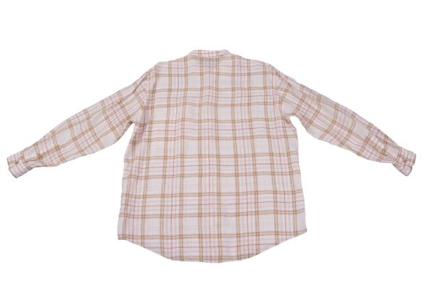 Papas Linen Madras Check Long Sleeve Shirt Pink/Brown Size 48M