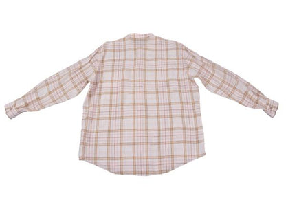 Papas Linen Madras Check Long Sleeve Shirt Pink/Brown Size 48M