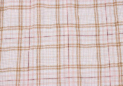 Papas Linen Madras Check Long Sleeve Shirt Pink/Brown Size 48M