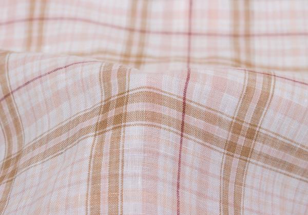 Papas Linen Madras Check Long Sleeve Shirt Pink/Brown Size 48M