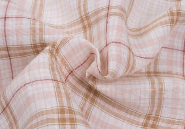 Papas Linen Madras Check Long Sleeve Shirt Pink/Brown Size 48M