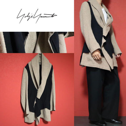 Yohji Yamamoto 05AW Beige Silk Panel Shawl Collar Size 3