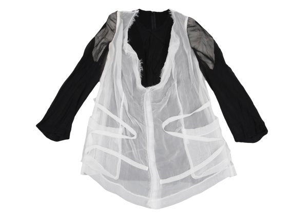 COMME des GARCONS Layered Chiffon Blouse White Black Size M