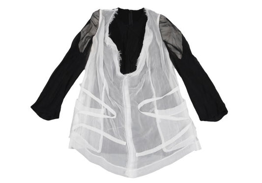 COMME des GARCONS Layered Chiffon Blouse White Black Size M
