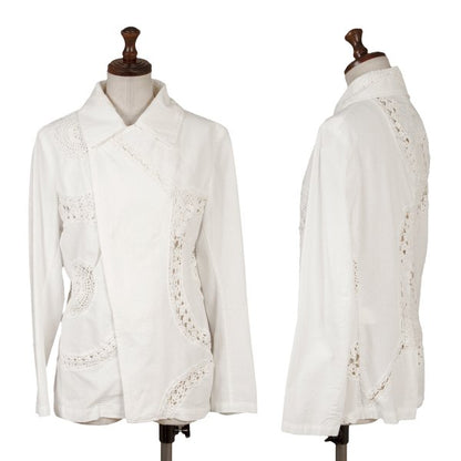 Y's Cotton Lace Panel Design Jacket White Size 2