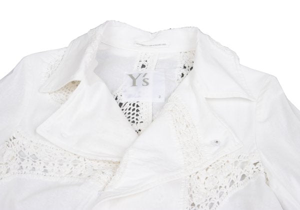 Y's Cotton Lace Panel Design Jacket White Size 2