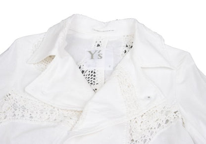 Y's Cotton Lace Panel Design Jacket White Size 2