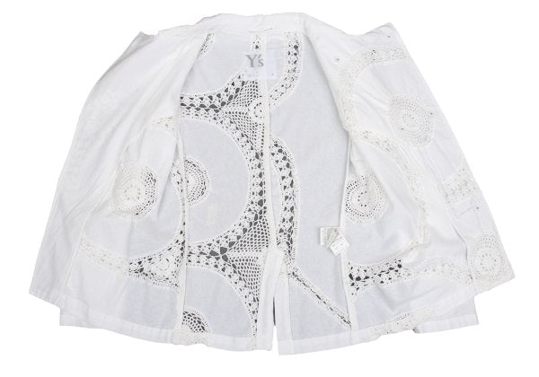 Y's Cotton Lace Panel Design Jacket White Size 2