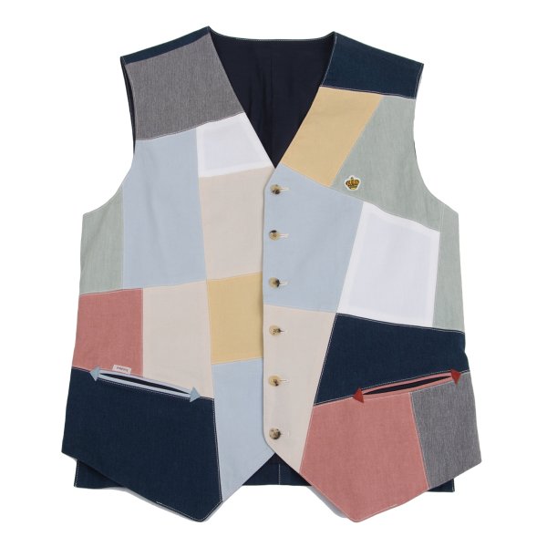 Papas Cotton Linen Patchwork Vest Navy Multi Size 50L