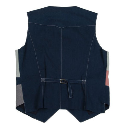 Papas Cotton Linen Patchwork Vest Navy Multi Size 50L