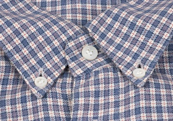 Papas Cotton Check Button-Down Long Sleeve Shirt Blue Size 48M