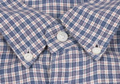 Papas Cotton Check Button-Down Long Sleeve Shirt Blue Size 48M