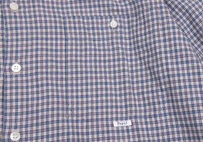 Papas Cotton Check Button-Down Long Sleeve Shirt Blue Size 48M