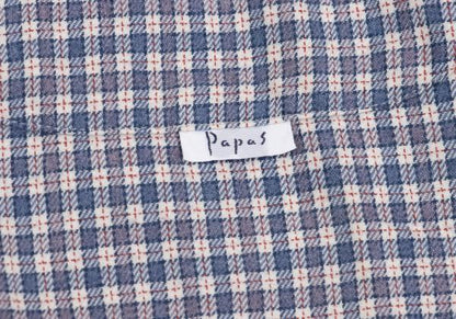 Papas Cotton Check Button-Down Long Sleeve Shirt Blue Size 48M
