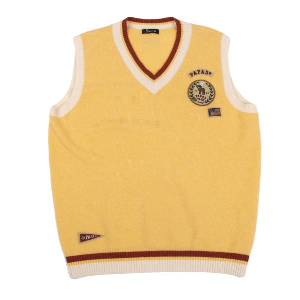 Papas Wool Logo Patch V-Neck Knit Vest Yellow Size L
