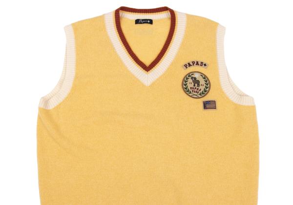 Papas Wool Logo Patch V-Neck Knit Vest Yellow Size L