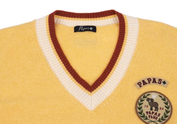 Papas Wool Logo Patch V-Neck Knit Vest Yellow Size L