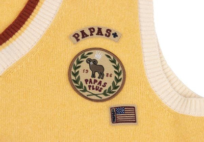 Papas Wool Logo Patch V-Neck Knit Vest Yellow Size L