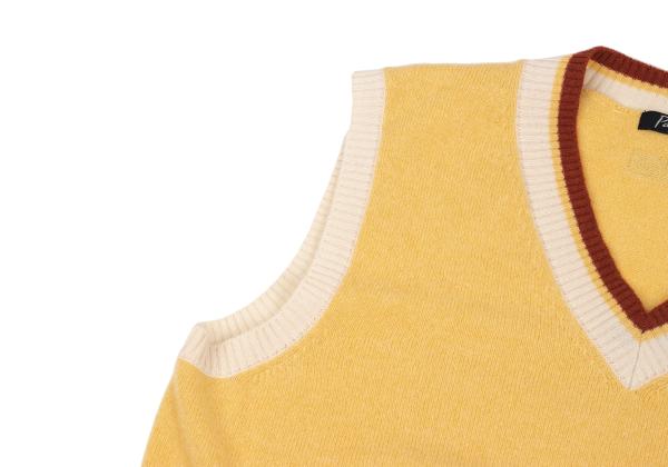 Papas Wool Logo Patch V-Neck Knit Vest Yellow Size L