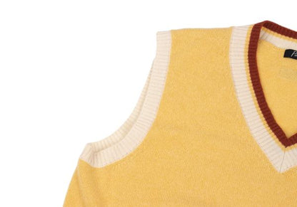 Papas Wool Logo Patch V-Neck Knit Vest Yellow Size L