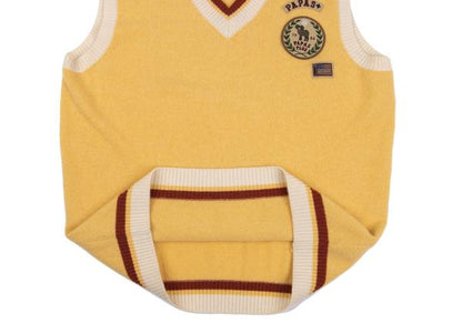 Papas Wool Logo Patch V-Neck Knit Vest Yellow Size L