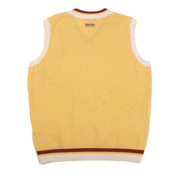 Papas Wool Logo Patch V-Neck Knit Vest Yellow Size L