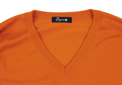 Papas+ Wool V-Neck Knit Sweater Orange Size L