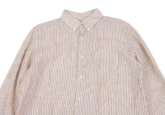 Papas+ Linen Off-White/Yellow/Navy Stripe Shirt Size L
