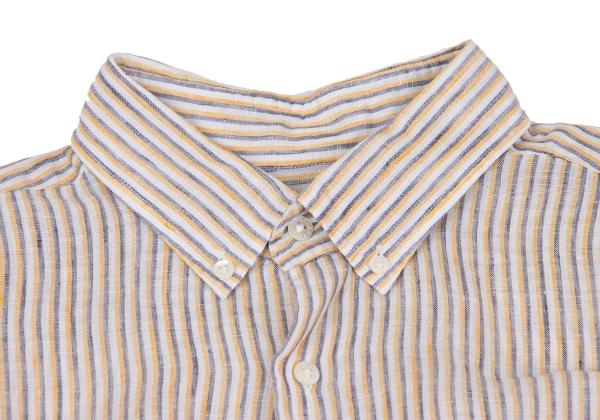 Papas+ Linen Off-White/Yellow/Navy Stripe Shirt Size L
