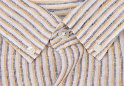Papas+ Linen Off-White/Yellow/Navy Stripe Shirt Size L