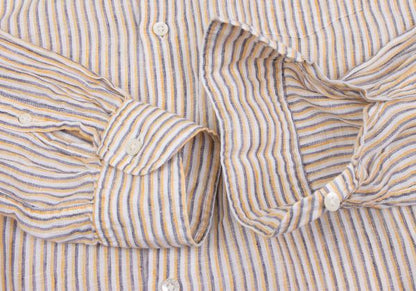 Papas+ Linen Off-White/Yellow/Navy Stripe Shirt Size L