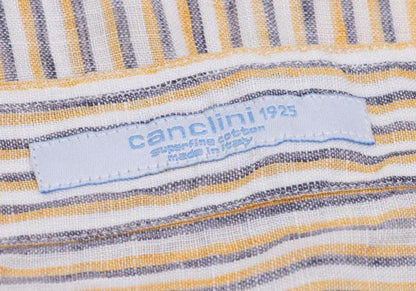 Papas+ Linen Off-White/Yellow/Navy Stripe Shirt Size L