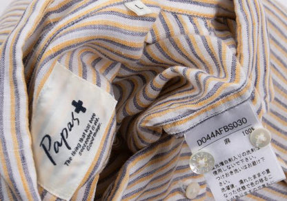 Papas+ Linen Off-White/Yellow/Navy Stripe Shirt Size L