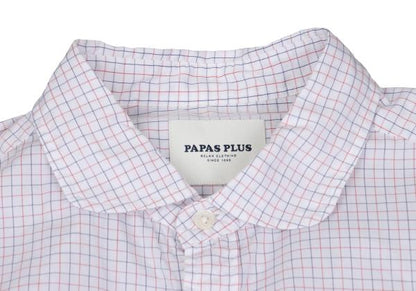 Papas+ Cotton Graph Check Shirt White Red Navy Size L