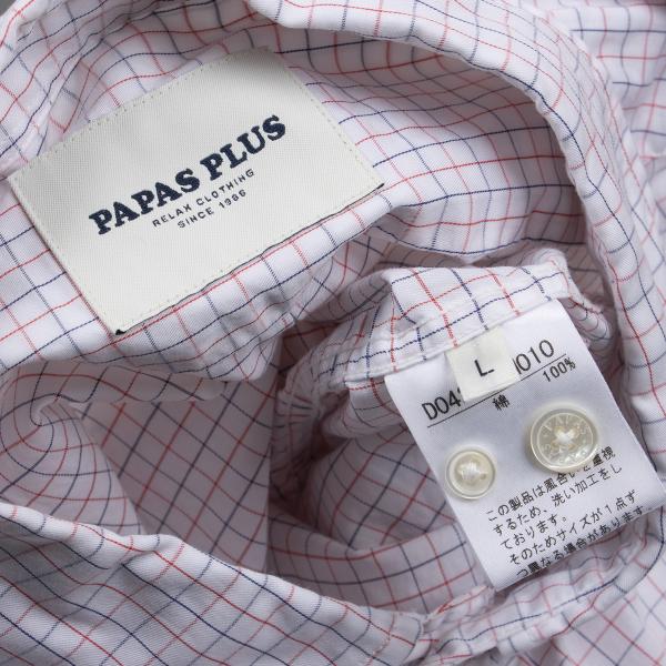 Papas+ Cotton Graph Check Shirt White Red Navy Size L