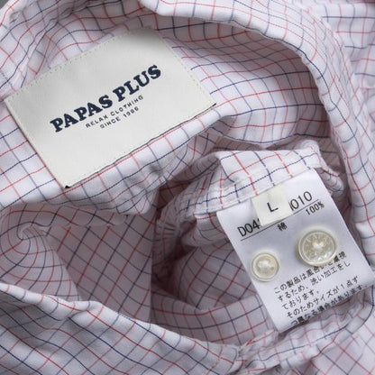Papas+ Cotton Graph Check Shirt White Red Navy Size L