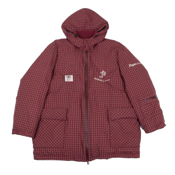 PAPAS&SONS Nylon Check Detachable Hood Coat Red Size 50L