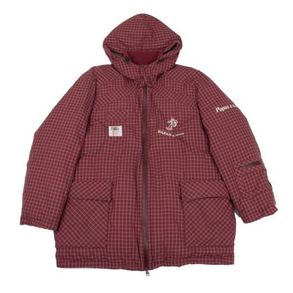 PAPAS&SONS Nylon Check Detachable Hood Coat Red Size 50L