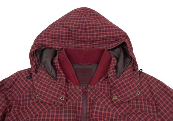 PAPAS&SONS Nylon Check Detachable Hood Coat Red Size 50L