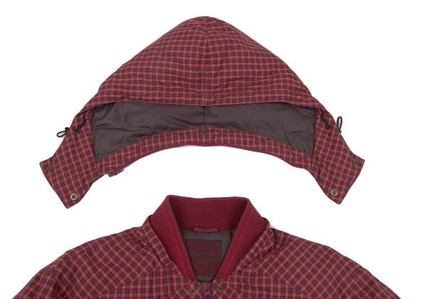PAPAS&SONS Nylon Check Detachable Hood Coat Red Size 50L