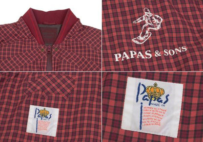 PAPAS&SONS Nylon Check Detachable Hood Coat Red Size 50L